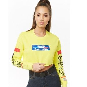 Club sail USA yellow crop long sleeve crop top
